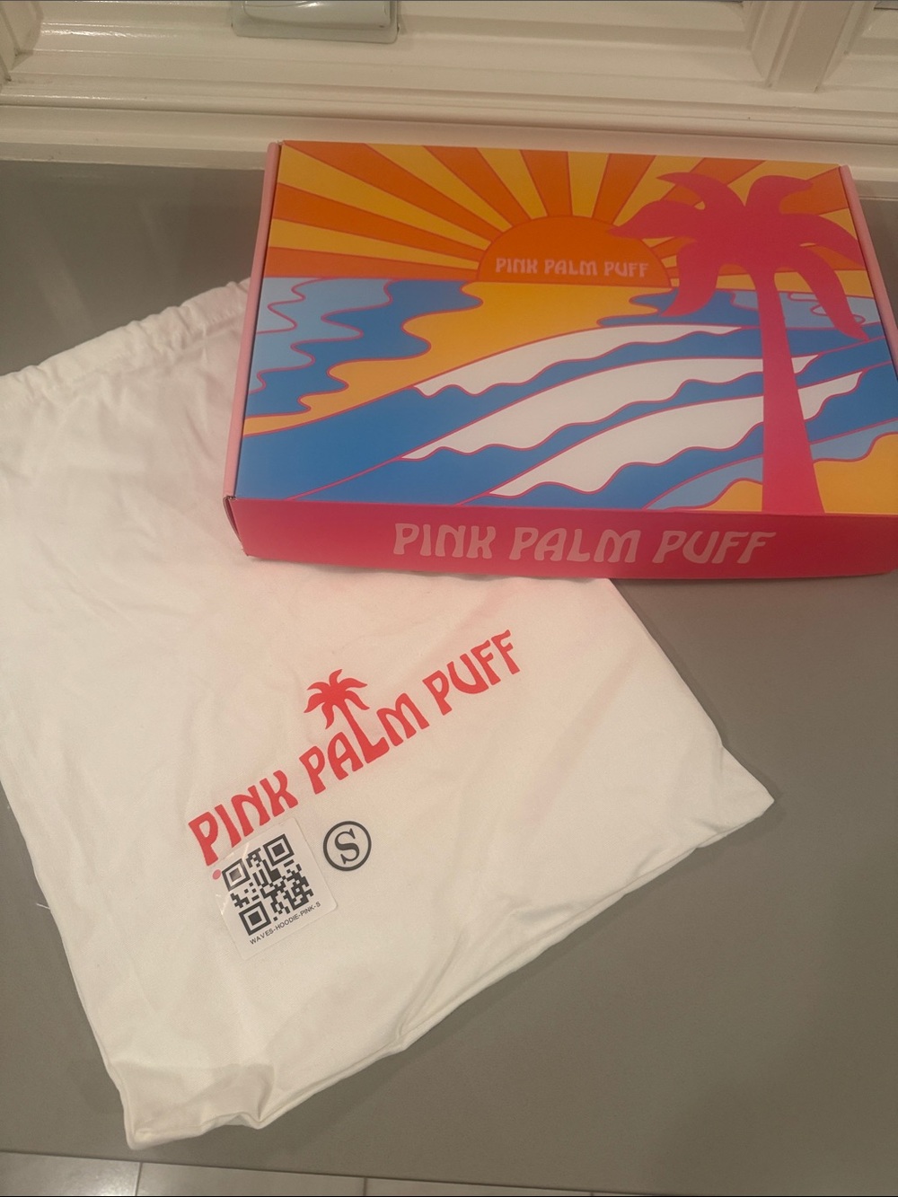 Pink Palm Puff Women's White Logo Sweatshirt